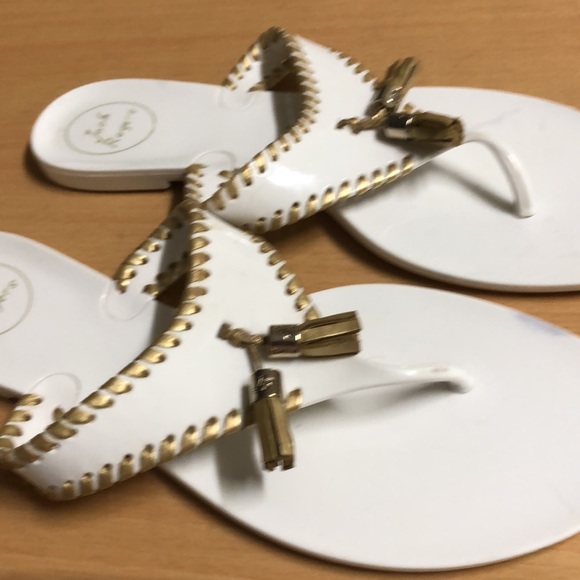 Jack Rogers white jelly flip-flop gold whip stitch 9 - Picture 10 of 15